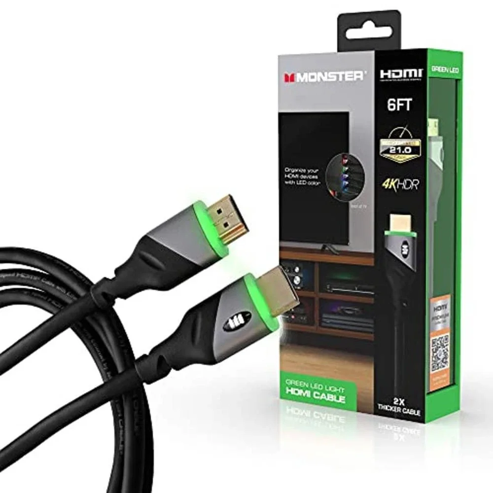 Monster 6ft High Speed 4K Hdr Hdmi Cable with Built-in Green Led Light